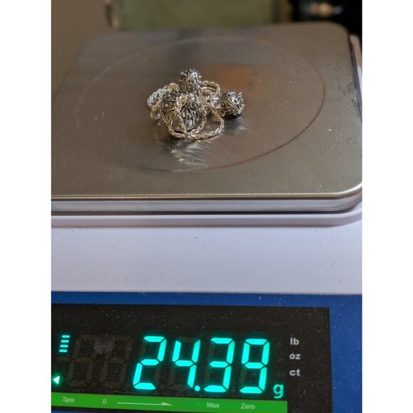 VTG 925 Italy SS Rope Chain Bali Ball Pendant & Hoop Dangle Earring Set 24.39g - Picture 9 of 10